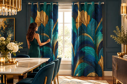 Golden Feathers Blackout Grommet Curtains (Set of 2)