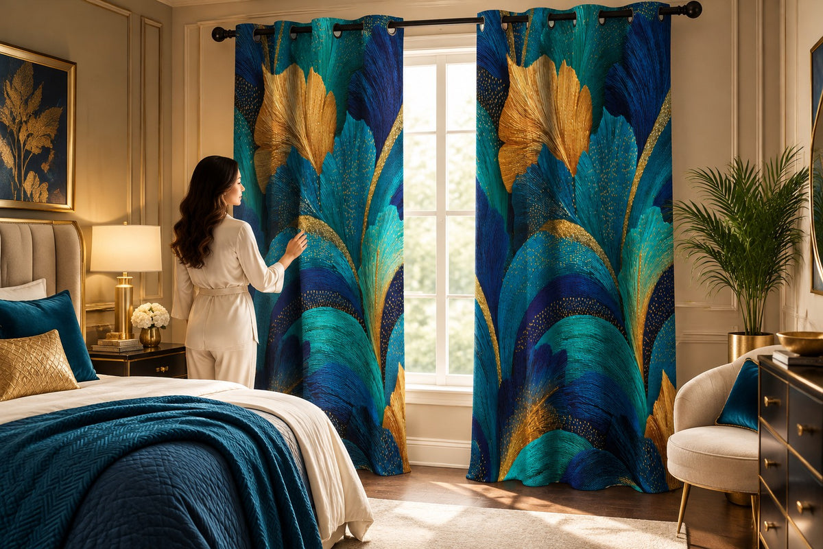 Golden Feathers Blackout Grommet Curtains (Set of 2)