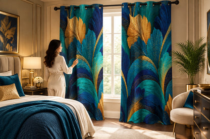 Golden Feathers Blackout Grommet Curtains (Set of 2)