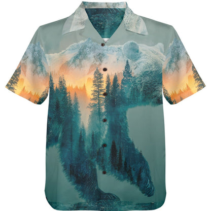 Short-sleeve shirt with nature-themed design on a white background