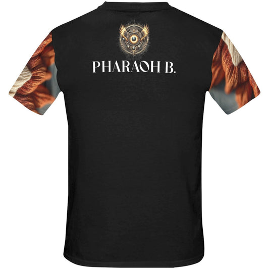 Black t-shirt with 'Pharaoh B.' branding on a white background