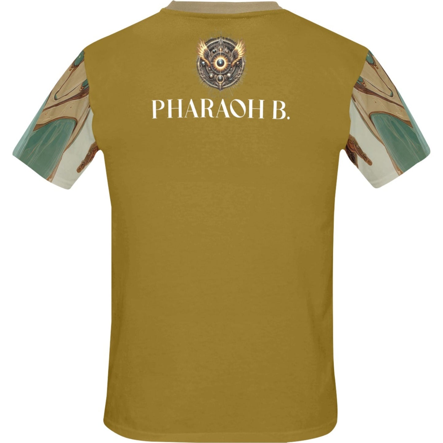 Gold t-shirt with 'PHARAOH B.' branding on a white background