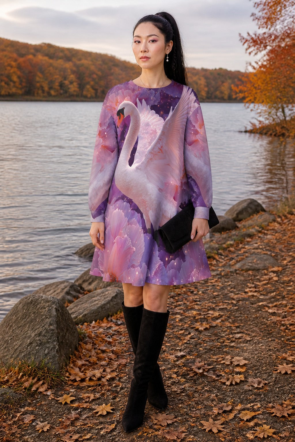 Cosmic Swan Mini Sweatshirt Dress